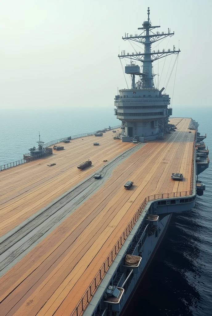 aircraft carrier、Second World War、The bridge is on the right、The deck is rectangular、The deck is wooden、There's nothing on deck