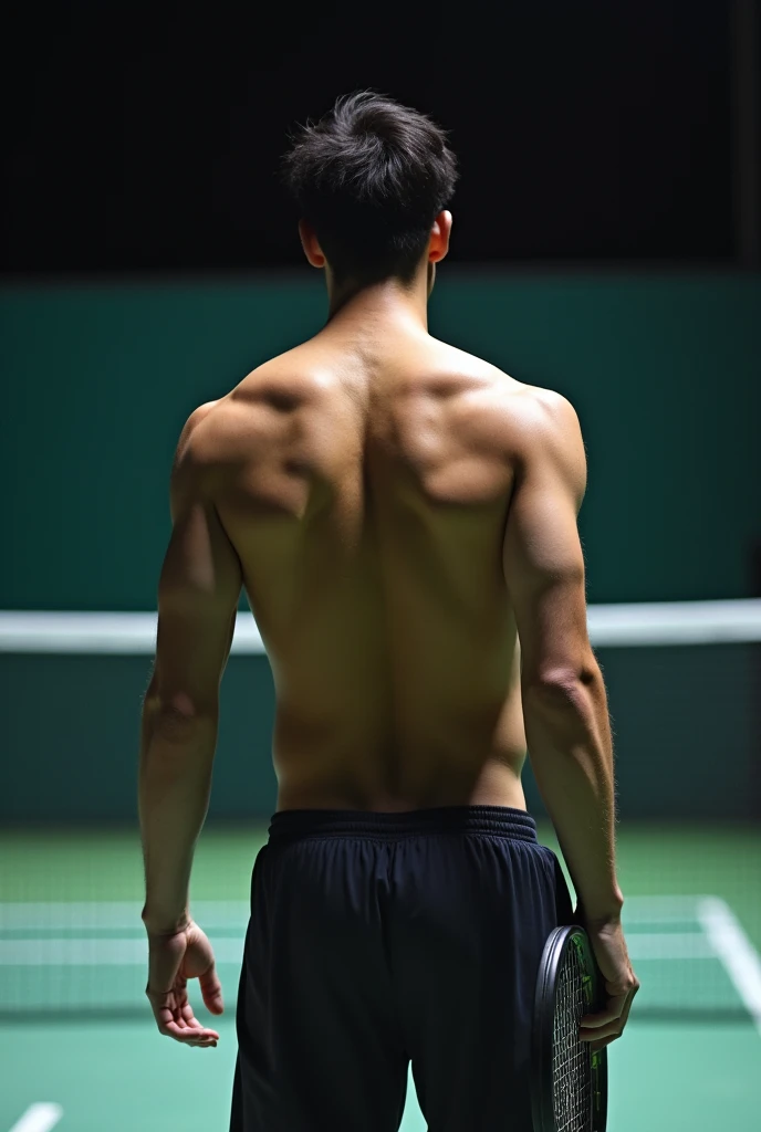 Photo Quality、A lot of cute handsome men、Mash Hair、Japanese male, 、Completely naked、Full nudity、erection、Huge penis、Highest quality、Realistic、beautiful、完全Completely naked、Back view、Full nudity、Tennis court、night、Completely naked、Holding a racket
