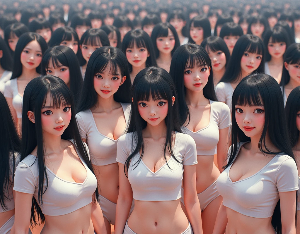 (((((Japanese Clone-girls=Myself))))), (((Super Best masterpiece Clone-girls Raw Photography Art))), (((16K, Highest quality, Ultra-high resolution, RAW Photos))), (((It's so unrealistic., With unparalleled depiction, With an unfathomable sight, An unprecedented and shocking worldview, Clone-girls: In a world of mass reproduction, Ultra-realistic))), (((Japanese Girls, Kaki-Haruka, 22yo, Small face, Thick black hair, long hair, Dark Eyes, Mature face, Cute Smile, Smiling face, A gentle gaze, (((Very pleasant look)))))), (((Very beautiful detailed girls, Accurate body structure, Accurate body movements, Very detailed body, (((Super big breasts, Large bulge of ample breasts)))))), (((Summer clothes, Short sleeve, mini skirt, hour々I can see your pants, Cleavage Emphasis, Emphasise the fullness of your breasts))), ((((((((Very detailed, Myself cloning, Depiction of splitting oneself, 1Myself girl→1,000,000,000,000,000,000,000,000,000,000Myself cloning girls)))))))), (((((((Myself clone-girlsから, Myself keeps multiplying, (Very detailed and intricate, To the exact, Perfect and consistent, (((In the same female body,With the same face, With the same hairstyle, In the same clothes, At the same height, 同じSuper big breastsである))), In a detailed depiction), 1,000,000,000,000,000,000,000,000,000,000 people))))))), (((((Myself girls only))))), (((((1,000,000,000,000,000,000,000,000,000,000Myself girls))))), (Very detailed, The awesomeness of the massively proliferating crowd of "myself", A very impactful depiction ), (Very detailed depiction, Clear and accurate perspective depiction, Ultra-wide field of view, super wide view, Focus on the average value of the image), ((The shooting angle and composition should not be limited to the front, but should be viewed from above, below, left and right.)), I'm so happy to see so many Myself crowds., I love myself, Laugh together, (Very detailed depiction, Skinship with Myself in a crowd)