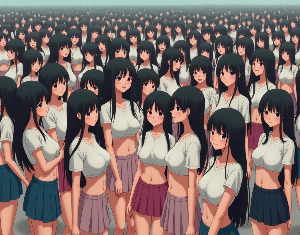 (((((Japanese Clone-girls=Myself))))), (((Super Best masterpiece Clone-girls Raw Photography Art))), (((16K, Highest quality, Ultra-high resolution, RAW Photos))), (((It's so unrealistic., With unparalleled depiction, With an unfathomable sight, An unprecedented and shocking worldview, Clone-girls: In a world of mass reproduction, Ultra-realistic))), (((Japanese Girls, Kaki-Haruka, 22yo, Small face, Thick black hair, long hair, Dark Eyes, Mature face, Cute Smile, Smiling face, A gentle gaze, (((Very pleasant look)))))), (((Very beautiful detailed girls, Accurate body structure, Accurate body movements, Very detailed body, (((Super big breasts, Large bulge of ample breasts)))))), (((Summer clothes, Short sleeve, mini skirt, hour々I can see your pants, Cleavage Emphasis, Emphasise the fullness of your breasts))), ((((((((Very detailed, Myself cloning, Depiction of splitting oneself, 1Myself girl→1,000,000,000,000,000,000,000,000,000,000Myself cloning girls)))))))), (((((((Myself clone-girlsから, Myself keeps multiplying, (Very detailed and intricate, To the exact, Perfect and consistent, (((In the same female body,With the same face, With the same hairstyle, In the same clothes, At the same height, 同じSuper big breastsである))), In a detailed depiction), 1,000,000,000,000,000,000,000,000,000,000 people))))))), (((((Myself girls only))))), (((((1,000,000,000,000,000,000,000,000,000,000Myself girls))))), (Very detailed, The awesomeness of the massively proliferating crowd of "myself", A very impactful depiction ), (Very detailed depiction, Clear and accurate perspective depiction, Ultra-wide field of view, super wide view, Focus on the average value of the image), ((The shooting angle and composition should not be limited to the front, but should be viewed from above, below, left and right.)), I'm so happy to see so many Myself crowds., I love myself, Laugh together, (Very detailed depiction, Skinship with Myself in a crowd)