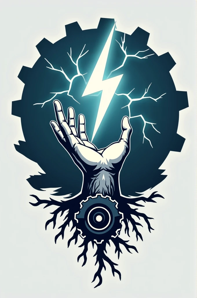 make me logo hand hold thunder ,root and gear