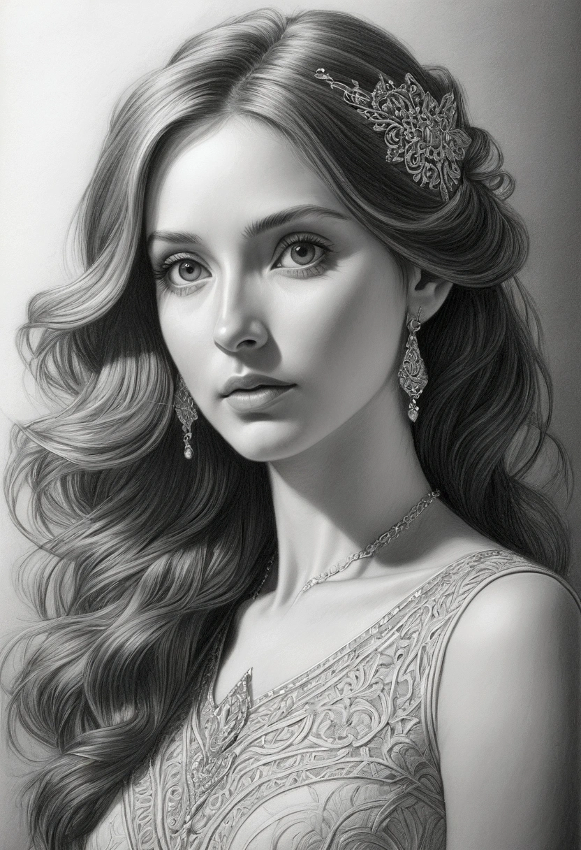 A delicate watercolor drawing depicting a naked Persian. Her elegant features are rendered with subtle shading and precise lines, emphasizing her almond-shaped eyes and intricate, The drawing captures her poised posture, . Her long, flowing hair is styled in soft, elaborate waves,