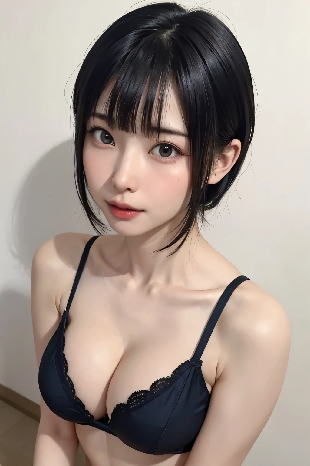 ((masterpiece、Highest quality、Ultra-high resolution、Gentle light))、(Like the picture:1.4)、((1 personの少女、alone、White skin:1.4、On my knees、From above、Looking up at the audience、Face close-up、30 years old、Spotless、cute little、Black-haired、Beaver_cut、清潔なshort hair、190cm Supermodel、Big Breasts:1.6))(Bikini Swimwear:1.3、A simple two-tone blue and white swimsuit、Shiny swimwear、反射面を備えたShiny swimwear、Soaking wet:1.2)、(Portraitures of famous actresses of Japan、Listen carefully、Long neck)、(Laughter、happiness、joy、Hilarious、Shut your mouth.)、(With your chest between your arms、Get closer to my chest)、Eye on the details、Truly pure white background、Long neck、prohibit、eyelash、Big eyes、Golden ratio face、The body of the golden ratio、(8k、RAW Photos、Highest quality、Masseter region:1.2)、Very detailedな、Ultra-high resolution、(Realistic、Realistic photos:1.37)、Portraiture、High-resolution RAW color photos、Professional photography、hVery detailed and beautiful、Very detailed、8k画像壁紙、Very detailedな、Large file size、Official Art、HVery detailed CG Unity 8k wallpapers、hVery detailed beautiful girl、Very detailed顔、Very detailed目、Very detailed皮膚、Very detailed指、hVery detailed nose、Very detailed詳細な口、Perfect Anatomy、Detailed Background、Detailed clothing、1 person、(20:1.2)、20th Generation、cute、Realistic body、、White skinの、Glowing Skin、the body is slim、Handsome body、Black-haired、short hair、(Blunt bangs: 1.2)、Laughter、cute、Zola々right、cute faces、Lively Faces、Delicate eyes、Source Sequence、lingerie、See through、耳Nipple Ring、Looking into the camera、Cowboy Shot、positive、Standing posture、Contrapo、Dynamic Lighting、Super huge 、Cowboy Shot