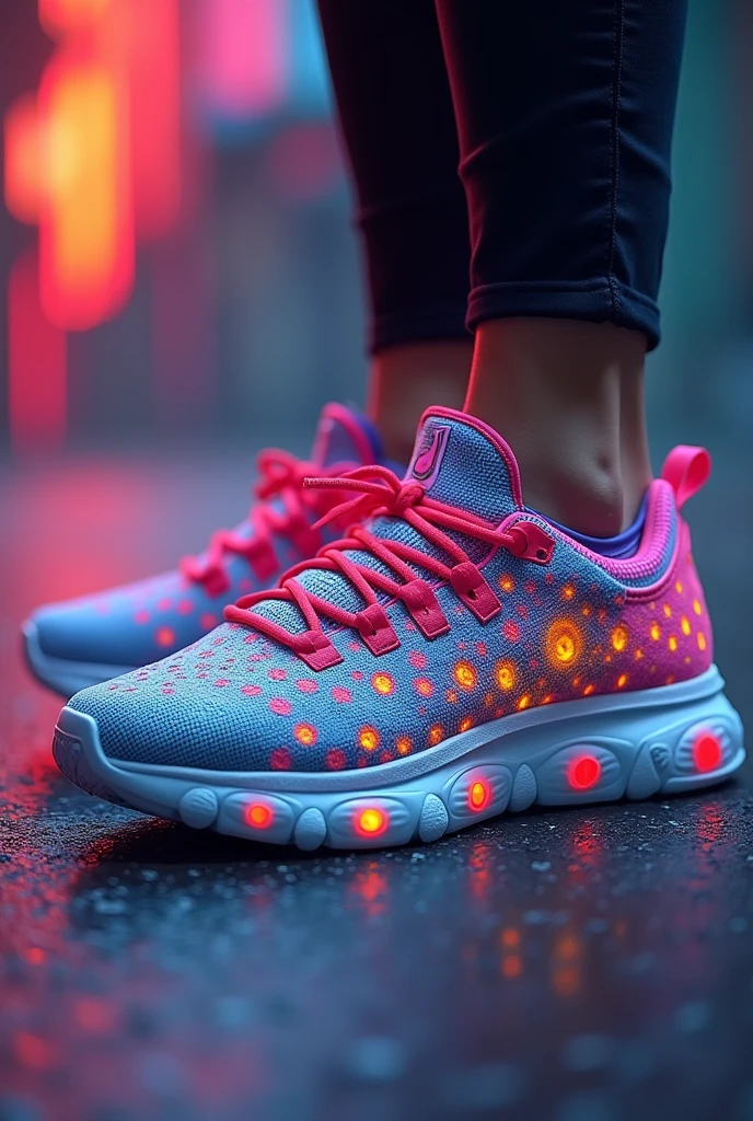 Sports shoes with lots of circles on the sides in different colors