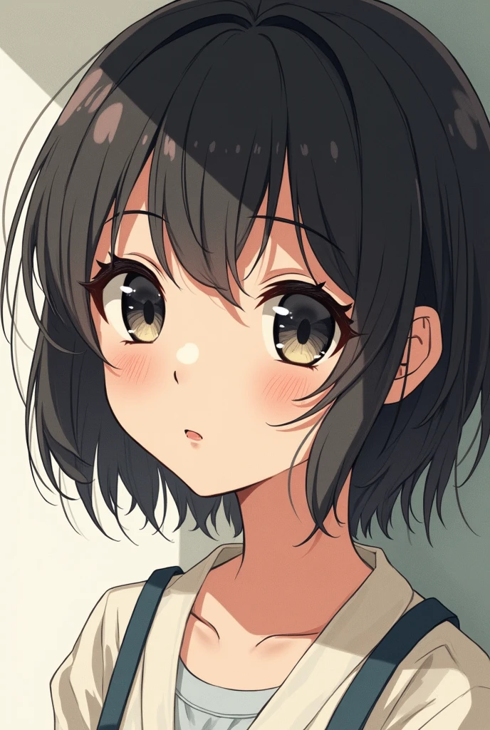 a Japanese girl with bangs, anime style, line hatch