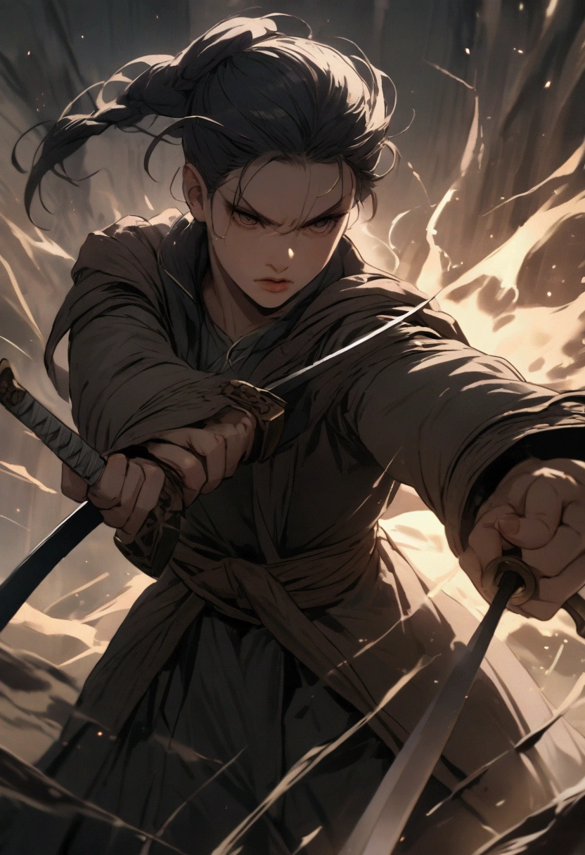 creates two characters fighting with swords and powers