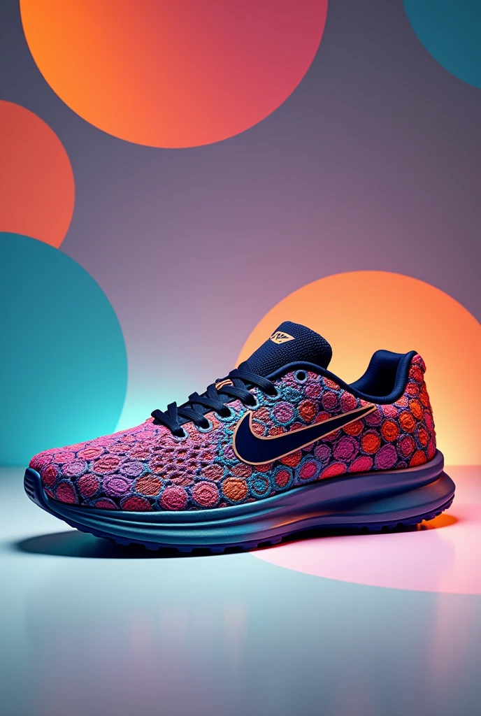 Sports shoes with lots of circles on the sides in different colors