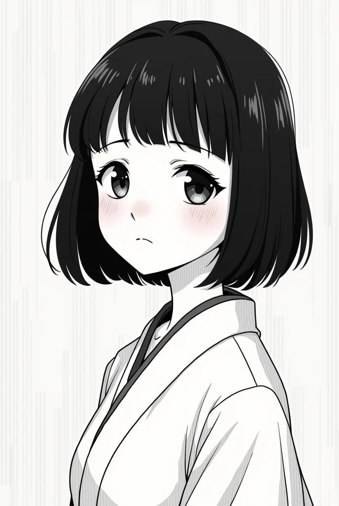 a Japanese woman with bangs, anime style, line hatch