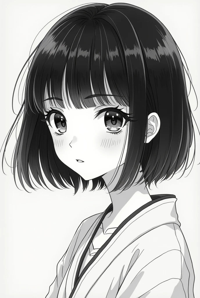 a Japanese woman with bangs, anime style, line hatch