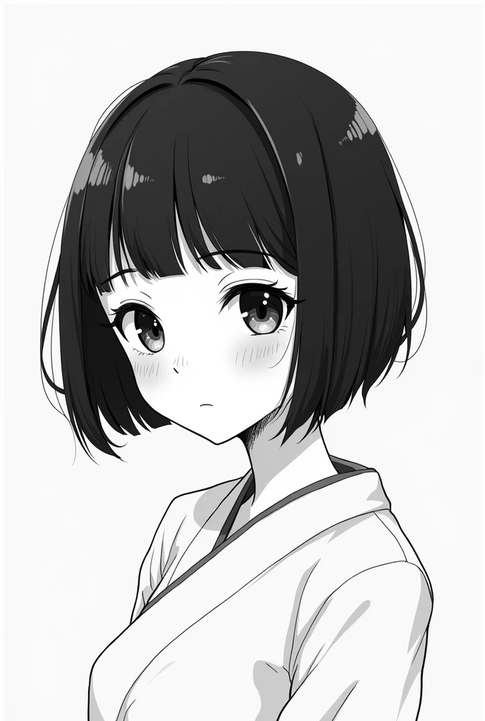 a Japanese woman with bangs, anime style, line hatch