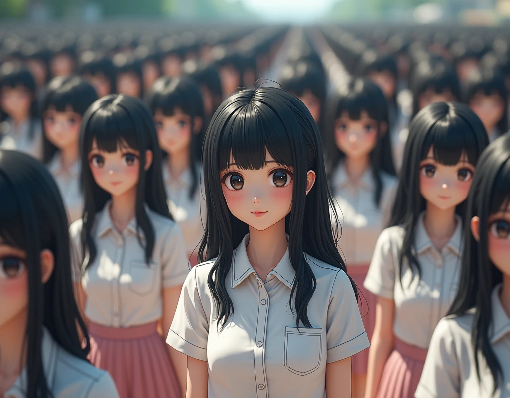 (((((Japanese Clone-girls=Myself))))), (((Super Best masterpiece Clone-girls Raw Photography Art))), (((16K, Highest quality, Ultra-high resolution, RAW Photos))), (((It's so unrealistic., With unparalleled depiction, With an unfathomable sight, An unprecedented and shocking worldview, Clone-girls: In a world of mass reproduction, Ultra-realistic))), (((Japanese Girls, Kaki-Haruka, 22yo, Small face, Thick black hair, long hair, Dark Eyes, Mature face, Cute Smile, Smiling face, A gentle gaze, (((Very pleasant look)))))), (((Very beautiful detailed girls, Accurate body structure, Accurate body movements, Very detailed body, (((Super big breasts, Large bulge of ample breasts)))))), (((Summer clothes, Short sleeve, mini skirt, hour々I can see your pants, Cleavage Emphasis, Emphasise the fullness of your breasts))), ((((((((Very detailed, Myself cloning, Depiction of splitting oneself, 1Myself girl→1,000,000,000,000,000,000,000,000,000,000Myself cloning girls)))))))), (((((((Myself clone-girlsから, Myself keeps multiplying, (Very detailed and intricate, To the exact, Perfect and consistent, (((In the same female body,With the same face, With the same hairstyle, In the same clothes, At the same height, 同じSuper big breastsである))), In a detailed depiction), 1,000,000,000,000,000,000,000,000,000,000 people))))))), (((((Myself girls only))))), (((((1,000,000,000,000,000,000,000,000,000,000Myself girls))))), (非常にIn a detailed depiction, The awesomeness of the massively proliferating crowd of "myself", A very impressive sight ), (Very detailed depiction, Clear and accurate perspective depiction, Ultra-wide field of view, super wide view, Focus on the average value of the image), ((The shooting angle and composition should not be limited to the front, but should be viewed from above, below, left and right.)), I'm so happy to see so many Myself crowds., I love myself, Laugh together, (Very detailed depiction, Skinship with Myself in a crowd)