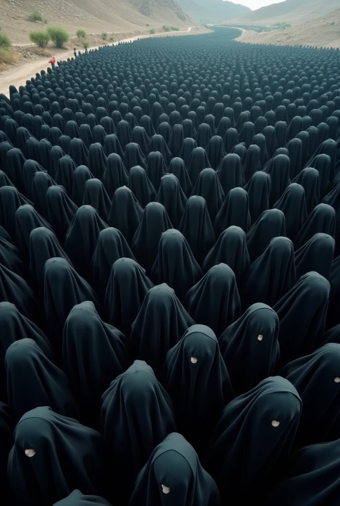 Hundred of women's with black hijab in afganistan drone shots