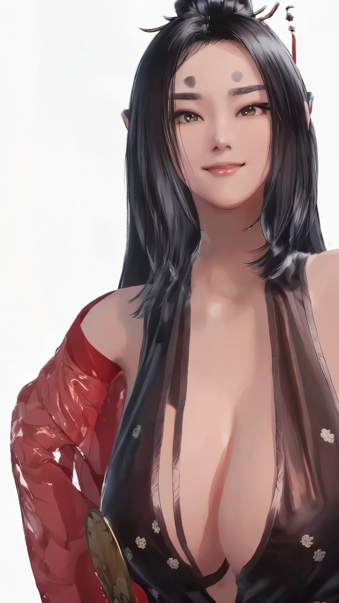 (((Perfect body,(((Ping Ping))),(((Black long hair))),((masterpiece)),high resolution, ((Best quality at best)),masterpiece,quality,Best quality,((( Exquisite facial features,Looking at the audience,There is light in the eyes,Smile))),))),(((Light and shadow,Huge breasts,))),(((Looking at the camera,White background,))))