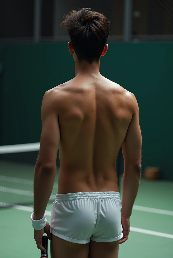 Photo Quality、A lot of cute handsome men、Mash Hair、Japanese male, 、Completely naked、Full nudity、erection、Huge penis、Highest quality、Realistic、beautiful、完全Completely naked、Back view、Full nudity、Tennis court、night、Completely naked、Holding a racket、Completely naked、Naked、Butt