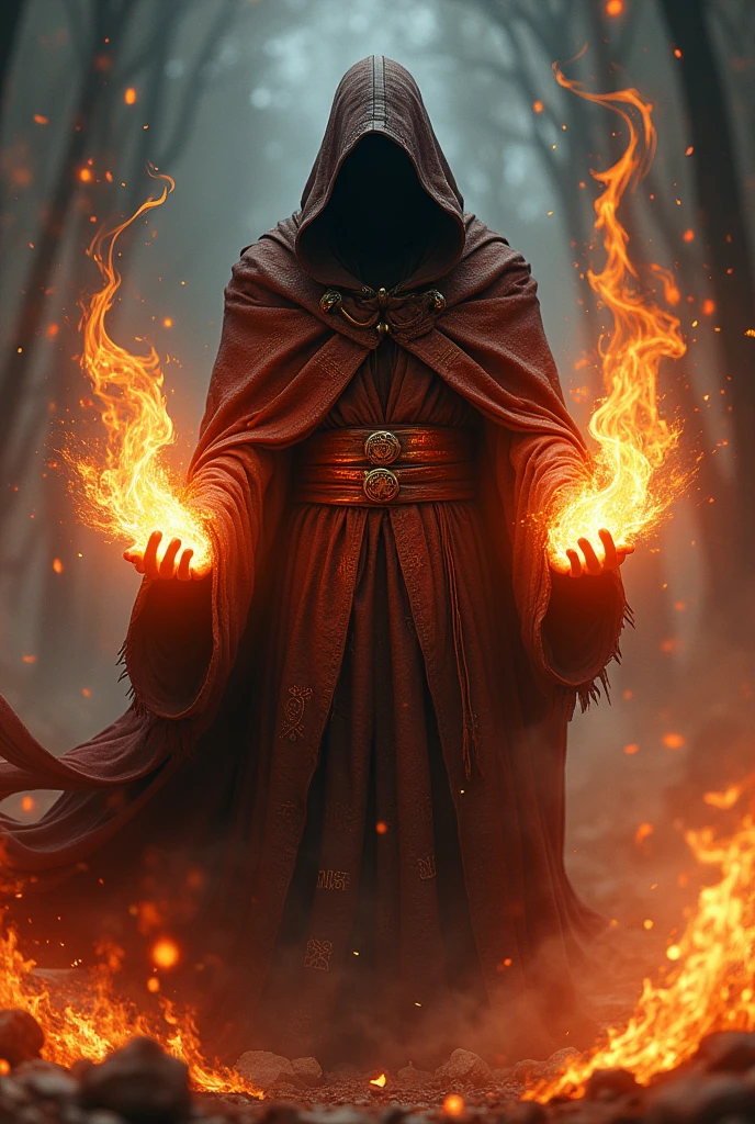 powerful wizard with hooded fire powers masked fire powers
