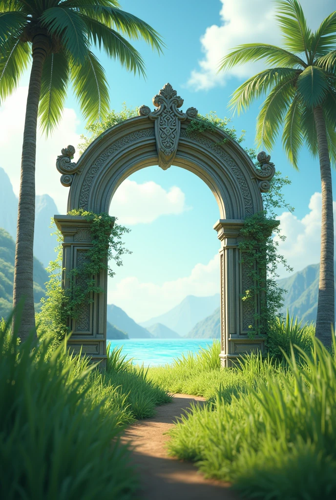 Arch rice grass with palm tree concept