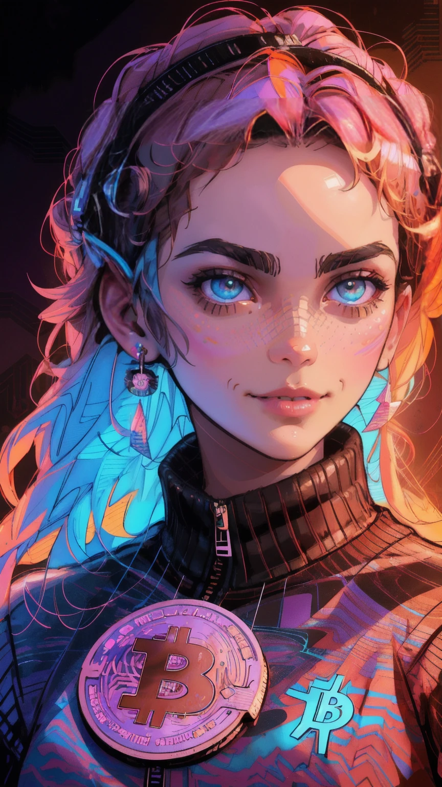 a close up of a beautiful girl on a rock with a bitcoin on it, with brown background bitcoin evil, bitcoin, typical cryptocurrency nerd, crypto, mining, satoshi, cryptopunk, cryptocurrency, josan gonzales, crypto valut, ( ( ( ( ( dan mumford ) ) ) ) ), giant crypto vault, cryptopunk with pit vipers, josan gonzales!!!, jen bartel