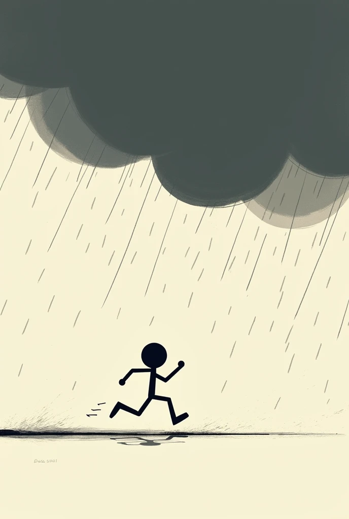 An illustration of a stick figure running away from the rain.
