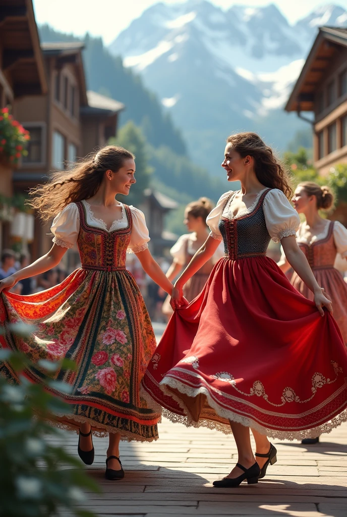 WOMEN IN TYROLEAN DRESS DANCING
