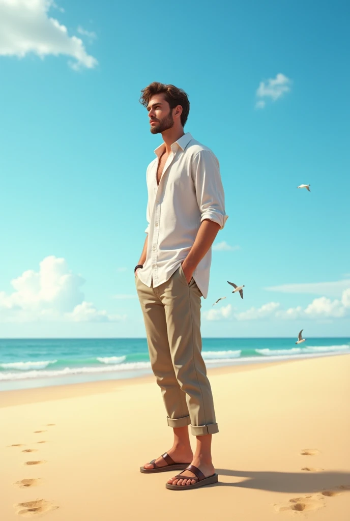 Photo of a young man standing in the sand