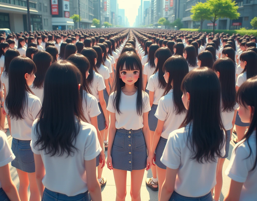 (((((Japanese Clone-girls=Myself))))), (((Super Best masterpiece Clone-girls Raw Photography Art))), (((16K, Highest quality, Ultra-high resolution, RAW Photos))), (((It's so unrealistic., With unparalleled depiction, With an unfathomable sight, An unprecedented and shocking worldview, Clone-girls: In a world of mass reproduction, Ultra-realistic))), (((Japanese Girls, Kaki-Haruka, 22yo, Small face, Thick black hair, long hair, Dark Eyes, Mature face, Cute Smile, Smiling face, A gentle gaze, (((Very pleasant look)))))), (((Very beautiful detailed girls, Accurate body structure, Accurate body movements, Very detailed body, (((Super big breasts, Large bulge of ample breasts)))))), (((Summer clothes, Short sleeve, mini skirt, hour々I can see your pants, Cleavage Emphasis, Emphasise the fullness of your breasts))), ((((((((Very detailed, Myself cloning, Depiction of splitting oneself, 1Myself girl→1,000,000,000,000,000,000,000,000,000,000Myself cloning girls)))))))), (((((((Myself clone-girlsから, Myself keeps multiplying, (Very detailed and intricate, A perfectly matched depiction, (((In the same female body,With the same face, With the same hairstyle, In the same clothes, At the same height, 同じSuper big breastsである))), 1,000,000,000,000,000,000,000,000,000,000 people))))))), (((((Myself girls only))))), (((((1,000,000,000,000,000,000,000,000,000,000Myself girls))))), (Very detailed描写で, The awesomeness of the massively proliferating crowd of "myself", A very impressive sight ), (Very detailed depiction, Clear and accurate perspective depiction, Ultra-wide field of view, super wide view, Focus on the average value of the image), ((The shooting angle and composition, From above, From below, From the left, From the right, View Myself)), I'm so happy to see so many Myself crowds., I love myself, Laugh together, (Very detailed depiction, Skinship with Myself in a crowd)
