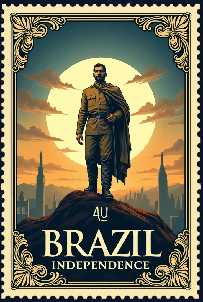 Create a postage stamp with the image of Brazil's independence