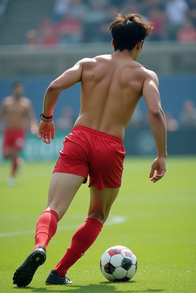 Photo Quality、A lot of cute handsome men、Mash Hair、Japanese male, 、Completely naked、Full nudity、erection、Huge penis、Highest quality、Realistic、beautiful、完全Completely naked、Back view、Full nudity、Playing soccer、Butt、Naked、Kicking the ball