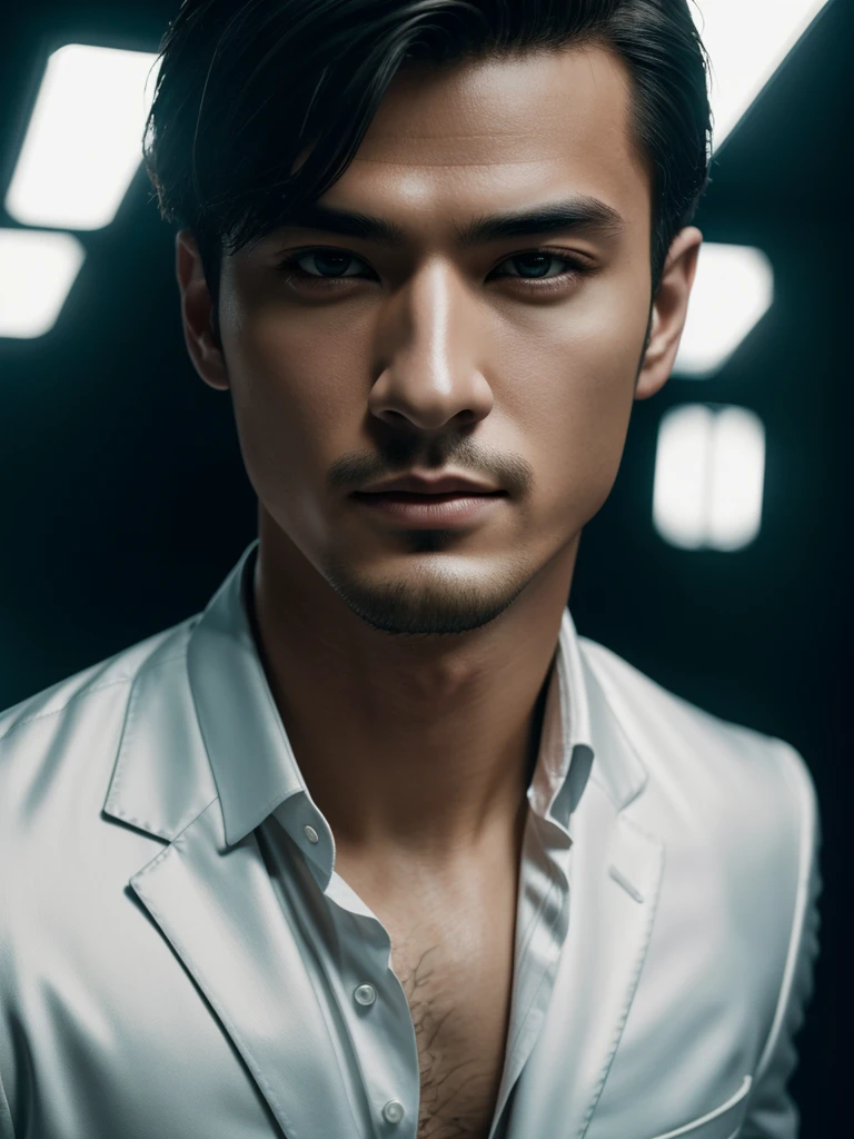 ((masterpiece)), ((best quality:1.2)), high resolution, 8k, (ultra_realistic:1.3), (photorealistic:1.4), (absurdres), sharp focus, highly detailed, (high quality), (masterpiece), handsome man, 25 year-old. Korean, 2,
normosthenic, black suit, green eyes, muscular, full body, dark light, front light, rim light. Mafia boss aesthetic. Rich billionaire boyfriend.