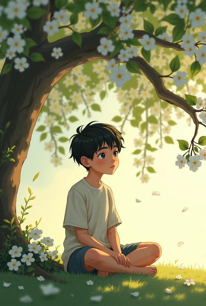 Create a story for a boy under a jasmine tree 