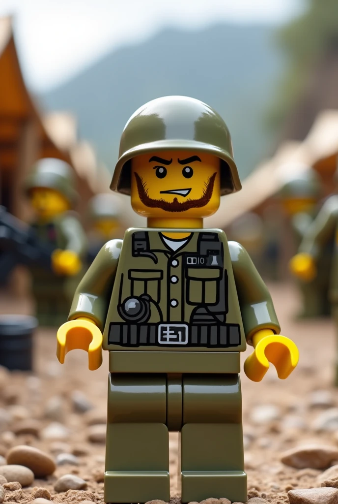 Lego minifig recruiting new minifig soldier at on army camp