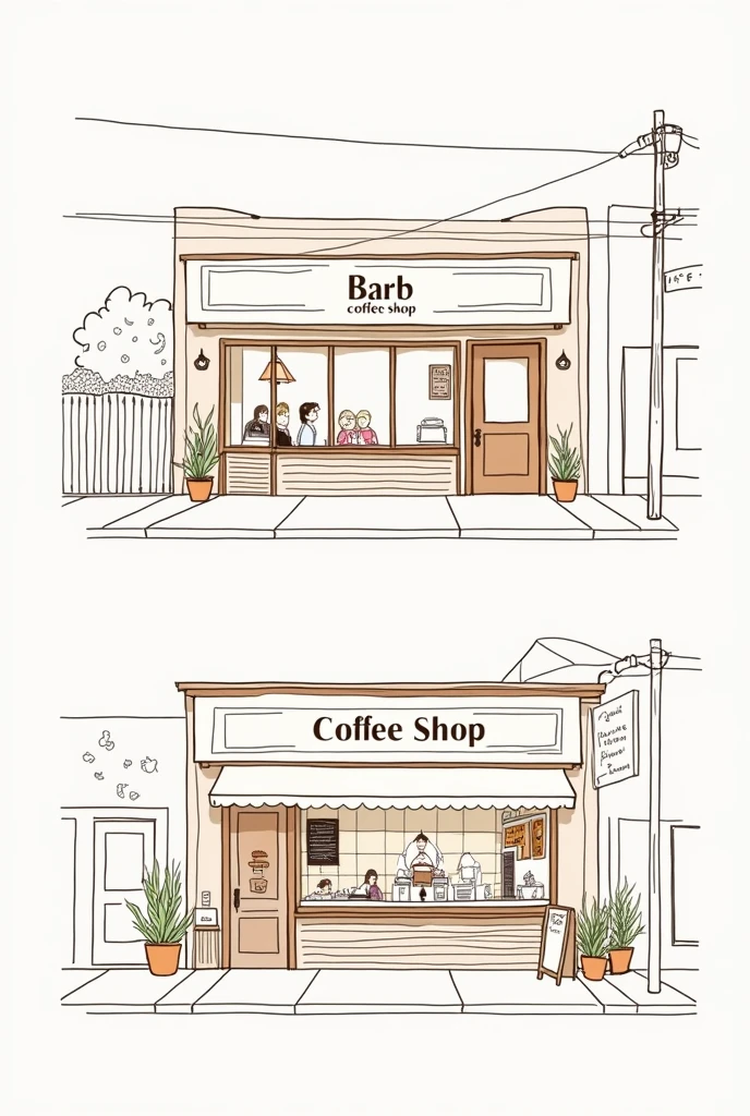 The barb coffee shop simple drawing outline exterior and interior