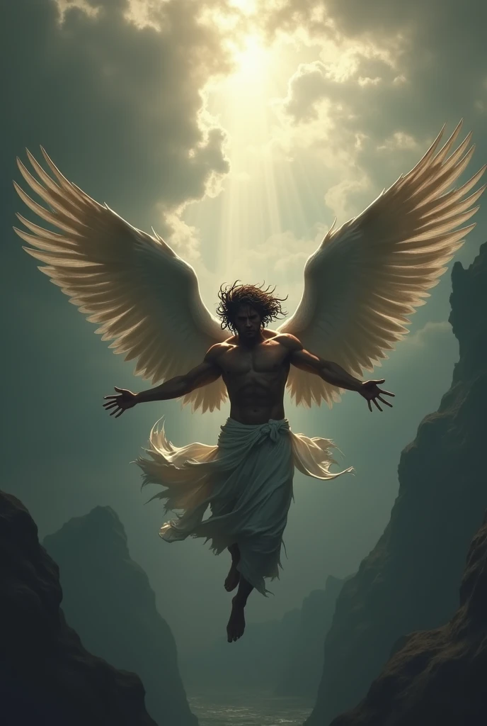 An angel who falls from the sky, he has dark brown hair and he is from Shacha Life