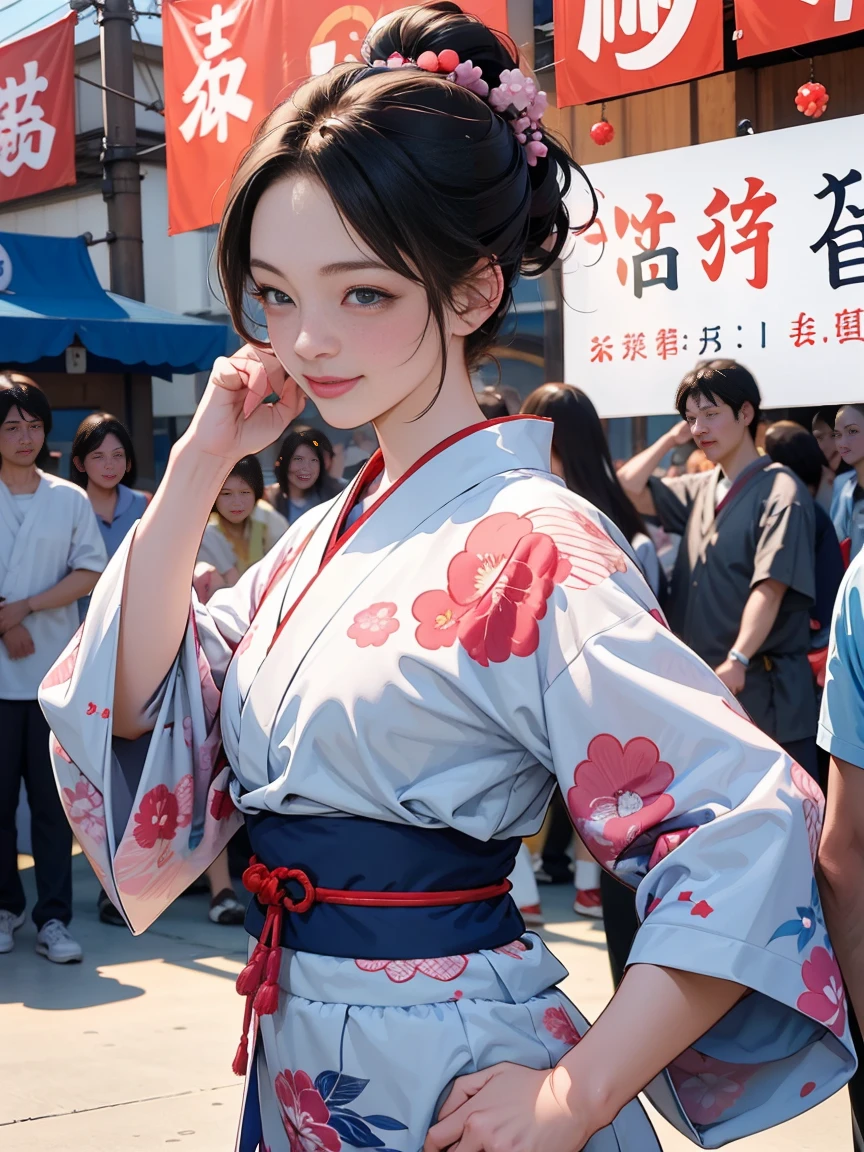 (Japan Bon Odori,最高masterpiece,Highest quality), Hot August,Bright vibrant anime art,People of all ages and genders dance and dance, Dancing in yukata,Dancing with laughter, Men and women, let's dance in a circle, dancing hero,Laugh Laugh,Dance Dance,Dancing in the square,Tokyo Marunouchi Station Square,masterpiece,Highest quality,High resolution,