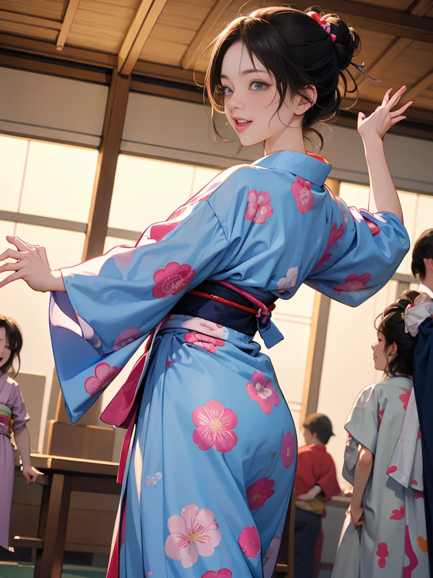 (Japan Bon Odori,最高masterpiece,Highest quality), Hot August,Bright vibrant anime art,People of all ages and genders dance and dance,  Dancing in yukata,Dancing with laughter,  Men and women, let&#39;s dance in a circle, dancing hero,Laugh Laugh,Dance Dance,Dancing in the square,Tokyo Marunouchi Station Square,masterpiece,Highest quality,High resolution,