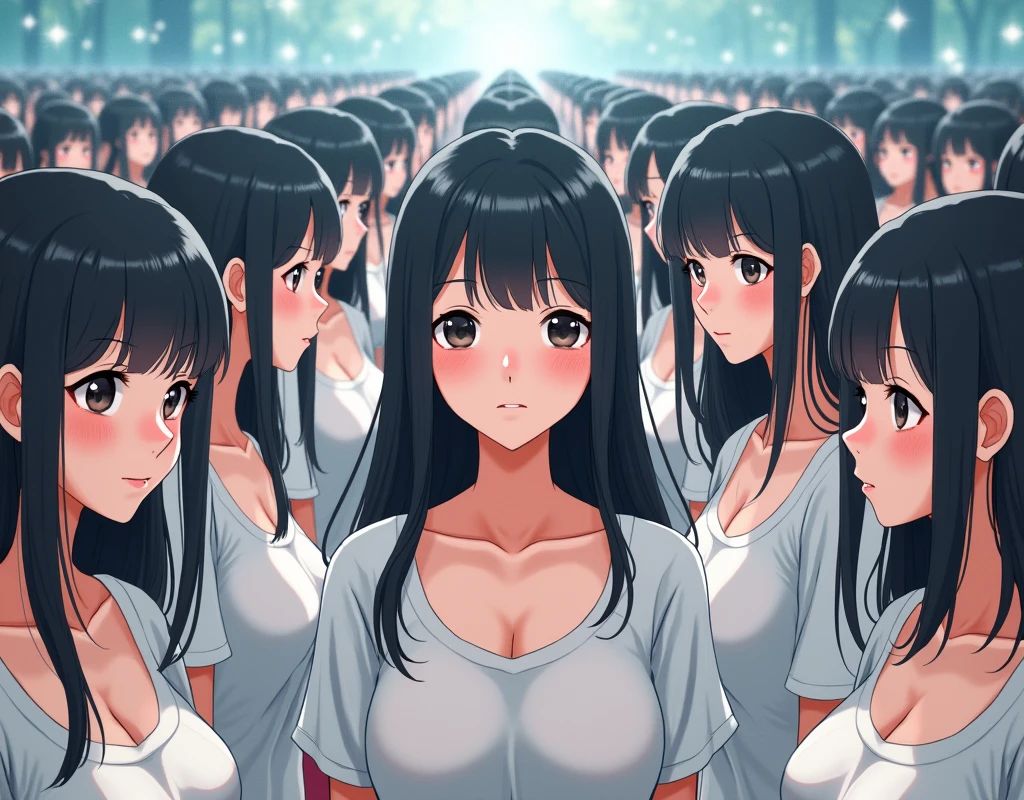 (((((Japanese Clone-girls=Myself))))), (((Super Best masterpiece Clone-girls Raw Photography Art))), (((16K, Highest quality, Ultra-high resolution, RAW Photos))), (((It's so unrealistic., With unparalleled depiction, With an unfathomable sight, An unprecedented and shocking worldview, Clone-girls: In a world of mass reproduction, Ultra-realistic))), (((Japanese Girls, Sasaki Nozomi, 28yo, Small face, Thick black hair, long hair, Dark Eyes, Mature face, Cute Smile, Smiling face, A gentle gaze, (((Very pleasant look)))))), (((Very beautiful detailed girls, Accurate body structure, Accurate body movements, Very detailed body, (((Super big breasts, Large bulge of ample breasts)))))), (((Summer clothes, Short sleeve, mini skirt, hour々I can see your pants, Cleavage Emphasis, Emphasise the fullness of your breasts))), ((((((((Very detailed, Myself cloning, Depiction of splitting oneself, 1Myself girl→1,000,000,000,000,000,000,000,000,000,000Myself cloning girls)))))))), (((((((Myself clone-girlsから, Myself keeps multiplying, (Very detailed and intricate, A perfectly matched depiction, (((In the same female body,With the same face, With the same hairstyle, In the same clothes, At the same height, 同じSuper big breastsである))), 1,000,000,000,000,000,000,000,000,000,000 people))))))), (((((Myself girls only))))), (((((1,000,000,000,000,000,000,000,000,000,000Myself girls))))), (Very detailed描写で, The awesomeness of the massively proliferating crowd of "myself", A very impressive sight, Lots of skinship), (Very detailed depiction, Clear and accurate perspective depiction, Ultra-wide field of view, super wide view, Focus on the average value of the image), ((The shooting angle and composition, From above, From below, From the left, From the right, View Myself)), I'm so happy to see so many Myself crowds., I love myself, Laugh together