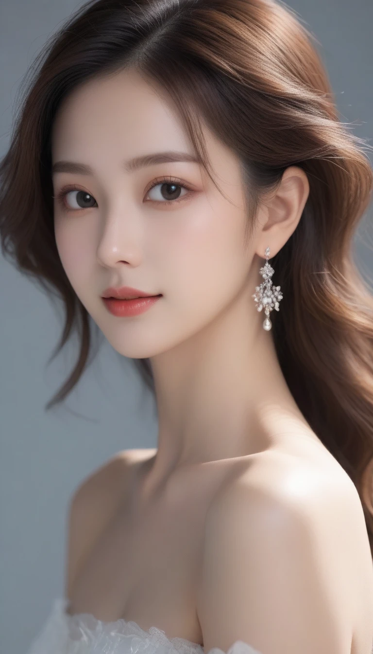 8k, Ultra-high resolution, highest quality, masterpiece, Rule of thirds photography,Surreal, photograph, 女の子1 person, (16 years old:1.3), pretty girl, Cute Face, Beautiful eyes in every detail, 細かくdetailedに,masterpiece,, One Girl:1.2, 日本のwomanアナウンサー,highest quality, 非常にdetailed, masterpiece, 1 person,woman,(((完璧なwomanの体))),Very beautiful face, Very beautiful body,Gentle expression, Very beautiful eyes,(Perfect Makeup:1.1),Fashion Model,Curly Hair,Shaggy Hair,Candy colored hair:1.3, very thin body,Smart Abs, Chiffon blouse,A kind smile,Upper body portrait,(White Background), (Shiny skin),(Earrings),,Looking at the audience、beauty,Long neck、Laugh a little、Please close your mouth and laugh、(((Ideal body type))),A-cup small breasts :2,whole body、Perfect Anatomy、鮮明なdetailed、detailed、Surreal、Light and shadow,Strong light