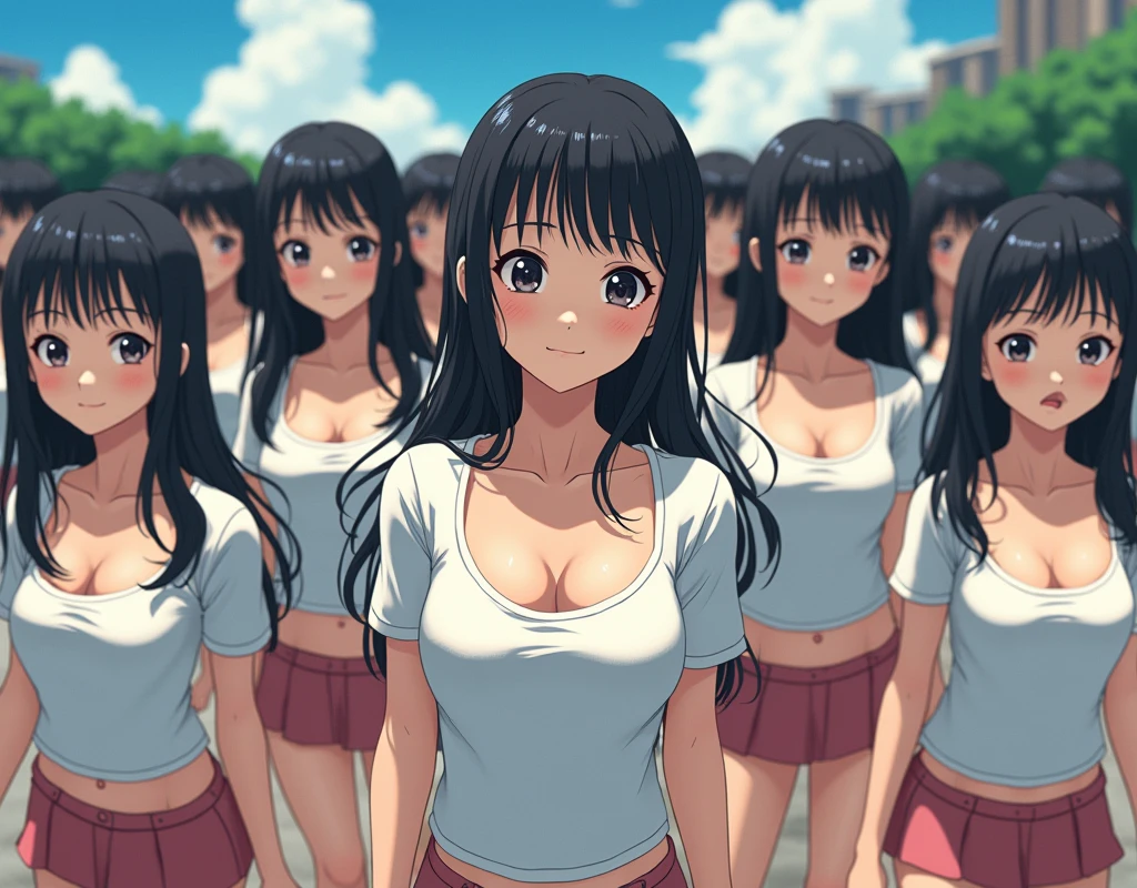 (((((Japanese Clone-girls=Myself))))), (((Super Best masterpiece Clone-girls Raw Photography Art))), (((16K, Highest quality, Ultra-high resolution, RAW Photos))), (((It's so unrealistic., With unparalleled depiction, With an unfathomable sight, An unprecedented and shocking worldview, Clone-girls: In a world of mass reproduction, Ultra-realistic))), (((Japanese Girls, Sasaki Nozomi, 28yo, Small face, Thick black hair, long hair, Dark Eyes, Mature face, Cute Smile, Smiling face, A gentle gaze, (((Very pleasant look)))))), (((Very beautiful detailed girls, Accurate body structure, Accurate body movements, Very detailed body, (((Super big breasts, Large bulge of ample breasts)))))), (((Summer clothes, Short sleeve, mini skirt, hour々I can see your pants, Cleavage Emphasis, Emphasise the fullness of your breasts))), ((((((((Very detailed, Myself cloning, Depiction of splitting oneself, 1Myself girl→1,000,000,000,000,000,000,000,000,000,000Myself cloning girls)))))))), (((((((Myself clone-girlsから, Myself keeps multiplying, (Very detailed and intricate, A perfectly matched depiction, (((In the same female body,With the same face, With the same hairstyle, In the same clothes, At the same height, 同じSuper big breastsである))), 1,000,000,000,000,000,000,000,000,000,000 people))))))), (((((Myself girls only))))), (((((1,000,000,000,000,000,000,000,000,000,000Myself girls))))), (Very detailed描写で, The awesomeness of the massively proliferating crowd of "myself", A very impressive sight, Lots of skinship), (Very detailed depiction, Clear and accurate perspective depiction, Ultra-wide field of view, Focus on the average value of the image), ((The shooting angle and composition, From above, From below, From the left, From the right, View Myself)), I'm so happy to see so many Myself crowds., I love myself, Laugh together