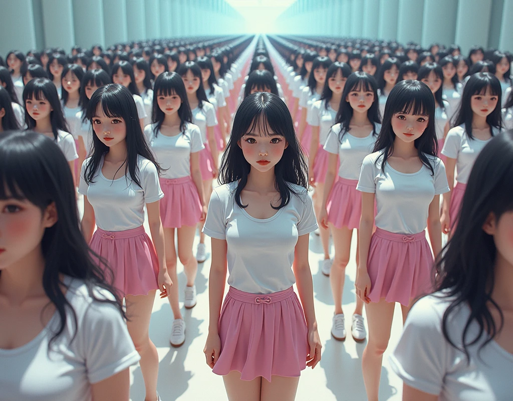 (((((Japanese Clone girls=Myself)))))), (((Best Super High quality Myself Clone girls Raw Photography Art))), (16K, Highest quality, Ultra-high resolution, RAW Photos), (((It's so unrealistic., With unparalleled depiction, With an unfathomable sight, An unprecedented and shocking worldview, Clone girls in a world of mass reproduction, Ultra-realistic))), (((Japanese, woman, 20yo, Saito-Asuka))), (Small face, ((Thick black hair, Semi-long hair))), ((V-neck short-sleeve dress)), (((((Very detailed美しい女体, Accurate body structure, Very detailed完璧な, Super busty body with very large breasts, Clearly emphasizes cleavage))))), (((Dark Eyes, Mature face, Cute Smile, A gentle gaze))), (((Her happy and smiling expression is so cute))), ((((((((Very detailed分身増殖描写, ((1girl→Myself cloning→1,000,000,000,000,000,000,000,000,000,000,000,000,000,000,000,000,000,000,000,000Myself Clone girls)))))))))), ((((((((Very detailed, The precise depiction of the proliferation of Myself Clone girls, ((With the perfectly identical bodies of Myself clone girls, With the exact same face as the Myself clone girls, With the exact same hairstyle as the Myself clone girls, In the exact same clothes as the girls who are my clones, Perfectly the same height as the Myself clone girls, Super big breasts, just like the Myself clone girls)))))))))), (((Myself clone girls only))), (((Very detailed depiction, (A group of Myself clone girls hugging each other, A large gathering of Myself clone girls, Fun conversations among crowds of Myself clone girls, A fun conversation among a crowd of Myself clone girls, Myself clone girls flirting with each other, Multiple Myself clone girls walking together in a crowd, turn around, The approaching crowd of Myself)))), (((Everyone looks at the camera))), (((Unbelievably crowded, Transcendent Myself clone girls intimately, Countless Myself clone girls surround you in 360 degrees))), (Bright, soft sunlight), (((Very wide field of view, Very detailed, Detailed ultra-perspective depiction with clear depth, super wide view))), (((((A place where multiple Myself armies join together))))), (((Very photographic and detailed depiction, Myself clone girls will multiply infinitely and fill the surroundings from one side to the horizon with their bodies tightly packed together without any gaps., A scene of endless Myself clone girls, giving a happy vibe.))), (Focus on the average value of the image)