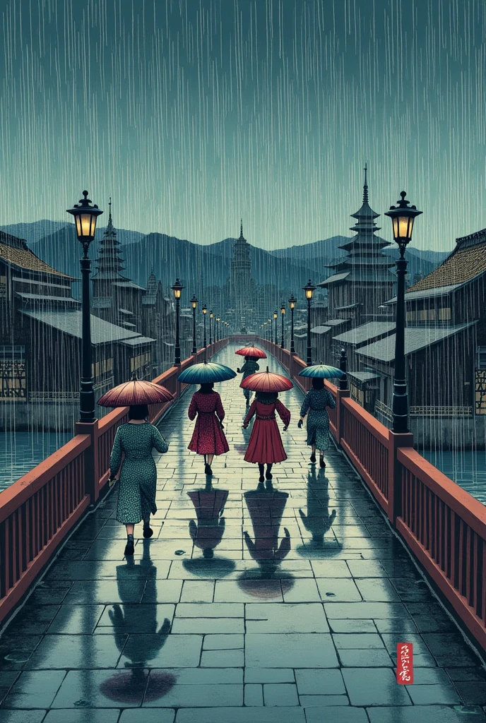 Hiroshige Utagawa One Hundred Famous Views of Edo A sudden shower on the bridge