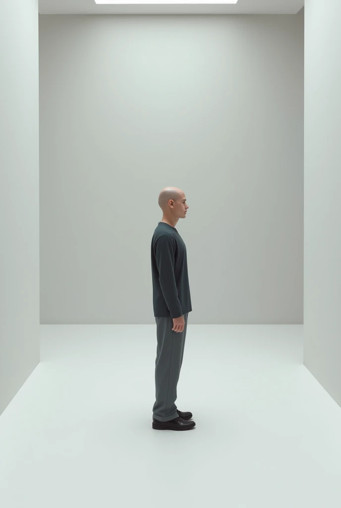 A young man facing the front is in a 4k bald half body room