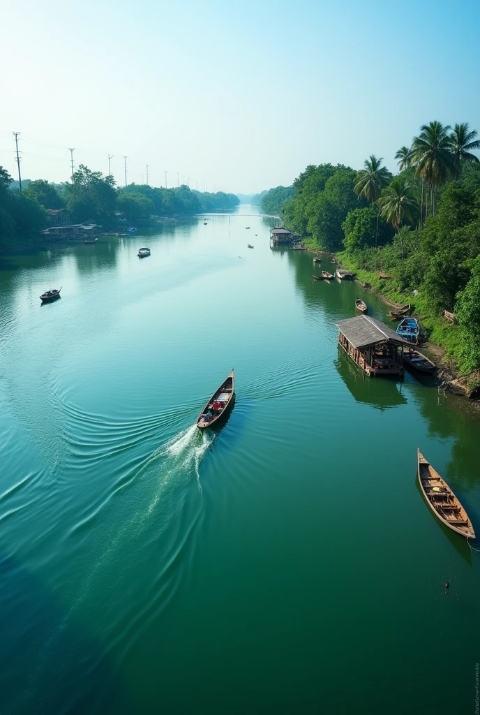 Fresh water in Bangladeshi river drone shots
