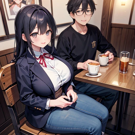1 person, alone, Highest quality, 8k, Japanese women photos, 2,knit服, long, straight black hair,, ((Plump)), ((Big Breasts)),knit, jeans,, The best smile,Izakaya, Grow eyes, Shining happiness, Caring personality, Sweet and feminine aura, Calm but firm attitude, I have a few freckles on my cheeks, A spirit of warmth and joy, blazer, Eyes that shine with devotion, Two people in love,Couple,Man and woman photos, Humble and dedicated ,タイトなknit, ,Izakayaの中,banquet,banquet,End of the year ,Izakaya,Izakaya,Beer mug,Big Breasts,valley,超Big Breasts,Big Breasts,超Big Breasts,Huge breasts,A chest that's about to burst,Big Breasts,valley,Big Breasts,40-year-old male,40-year-old male,40-year-old male,Middle-aged men,elder,Uncle,Father,Grandpa,Big Ass,Big Ass,Huge Ass,turtleneck