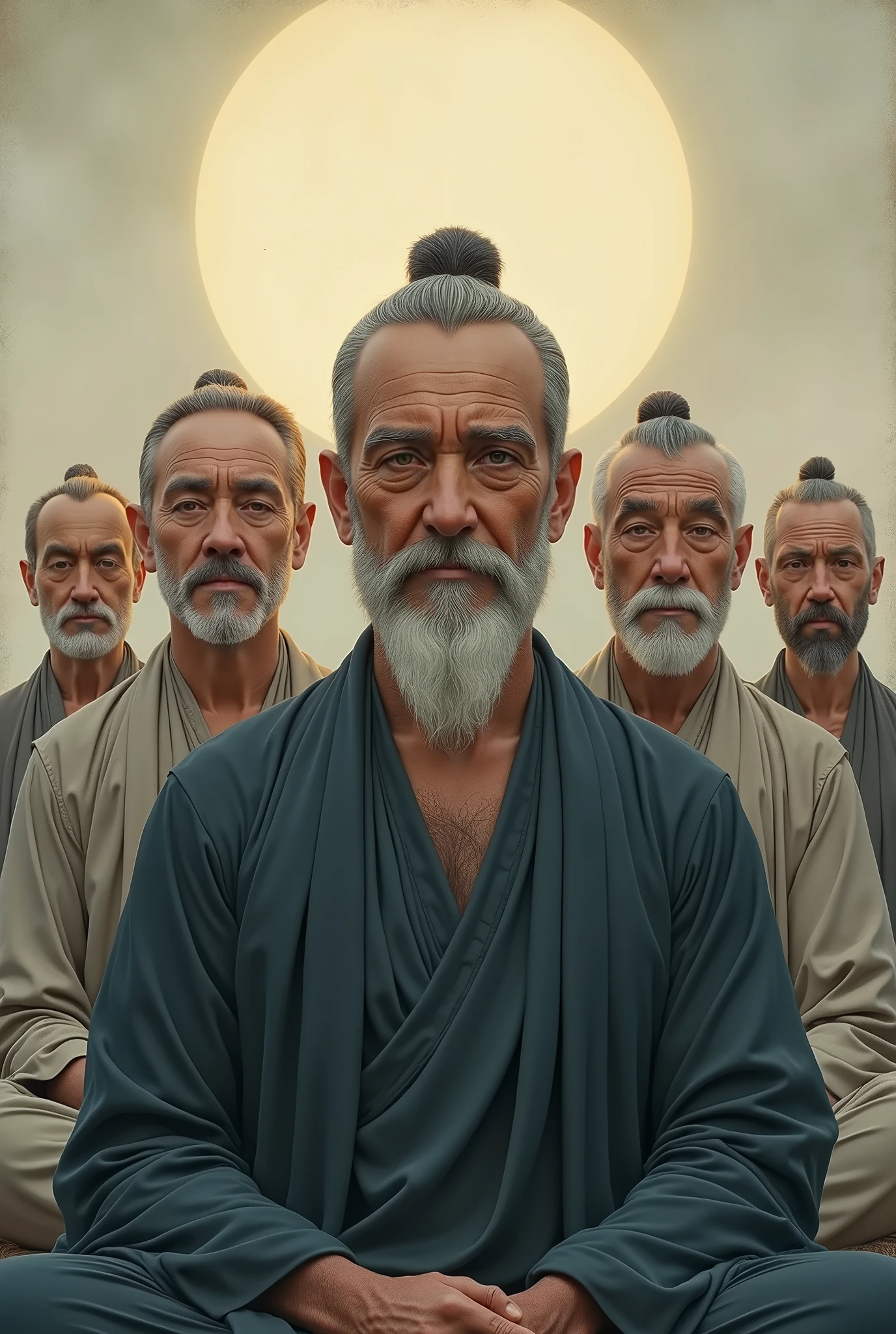 men with a good few serious and zen open eyes