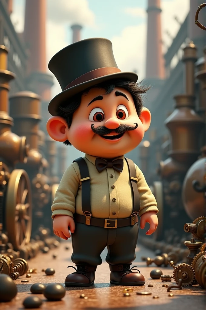 create a funny animated speaker character who lives in the time of the industrial revolution named edward