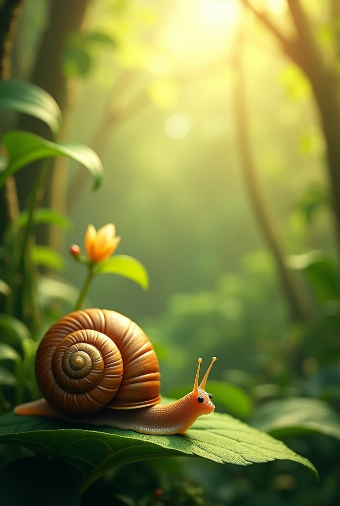 Create a nature image with a snail in the corner of the image
