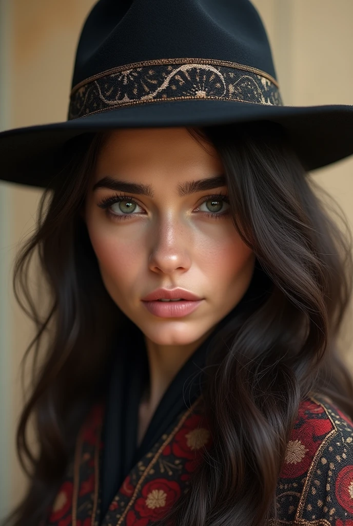 Arab woman with long hair wearing hat and scarf, 4K Realistic Digital Art, 4K Realistic Digital Art, Smooth 8K portrait shots, photorealistic art style, photoA beautiful realistic face, realistic cinematic images, beautiful digital artwork, A beautiful realistic face, realistic art style, 3D rendering of 8K character art, A beautiful realistic face, Amazingly realistic graphics