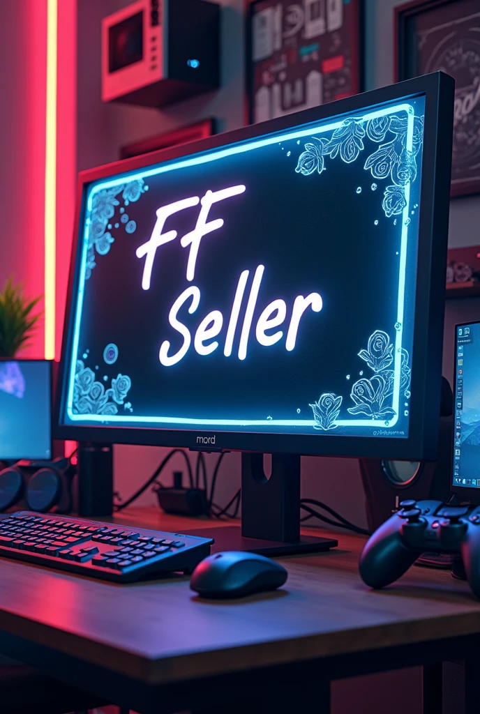Write my name .in board my name is FF seller.and show gamer