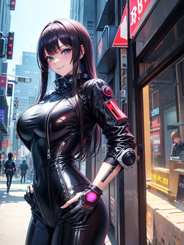 Anime girl in leather skirt and black fun lingerie standing on city street, Long-haired Ilya Kuvshinov, Guviz style artwork, anime art wallpaper 8 k, Guvitz on the art station Pisif, Guwiz on Pisiv Art Station, Cyberpunk Anime Art