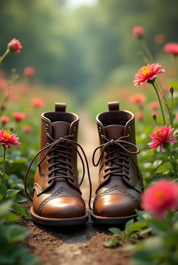 A pair of shoes walking along a path, each pair going in a different direction, or different flowers blooming in their own time.