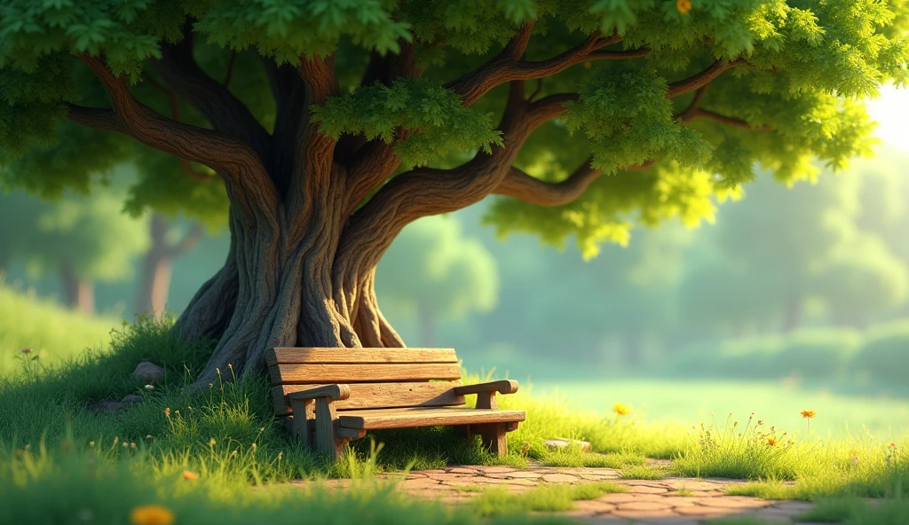 Old Wooden Bench Under Oak Tree:
3d animation ,disney and inspiration
